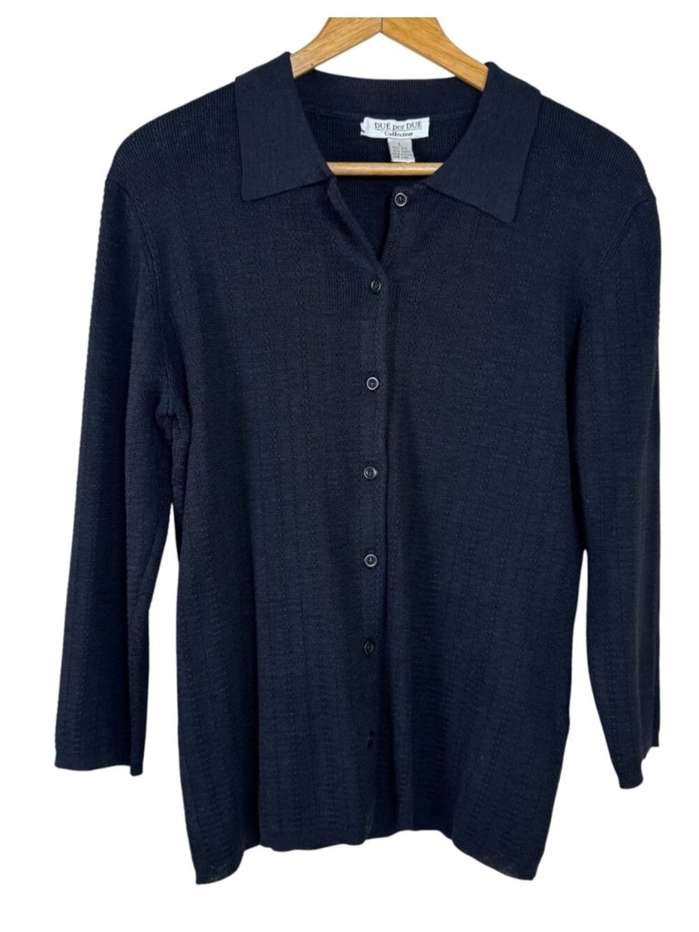 Due per Due Collection Black Sweater Cardigan Size Lg Silk Linen Minimalist Chic